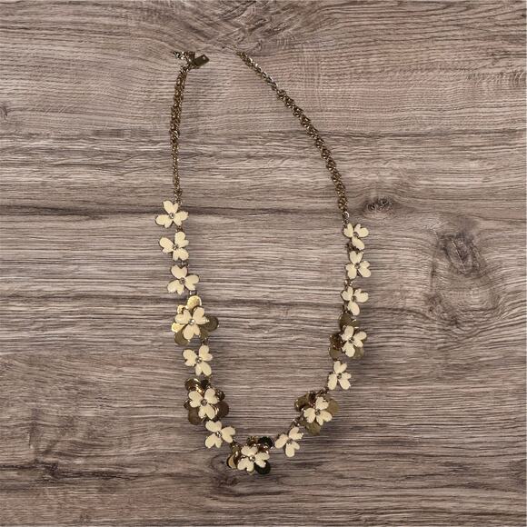 Kate Spade Pansy Blossoms Gold Tone and White Enamel Statement Necklace - Picture 1 of 2